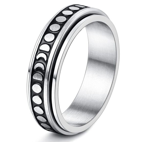 316L Stainless Steel Moon Phases Fidget Anxiety Stress Relieving Spin Ring - Picture 1 of 4